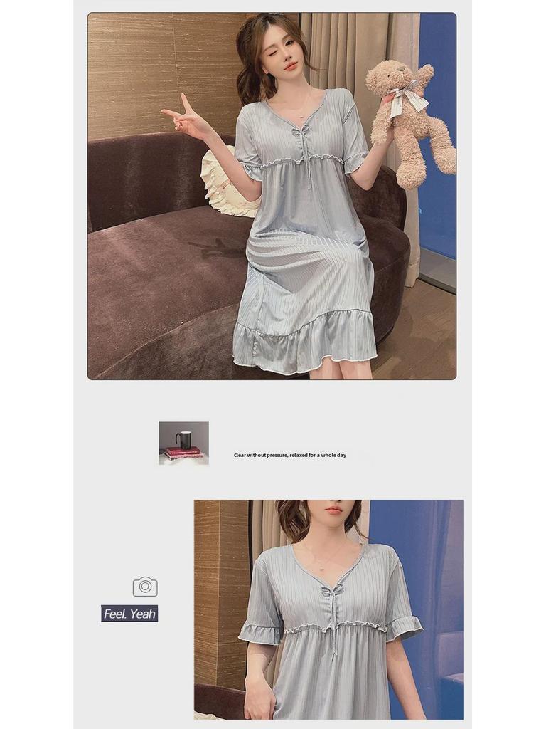 Women's Cute Summer Nightdress with Chest Pads – Medium, Long, and Loose Fit for Plus Size