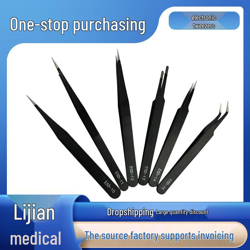 Anti-Static Stainless Steel Precision Tweezers, Curved Tip for Electronics, Eyelash Extensions, Manicure, Bird's Nest Picking, and Hair Removal.