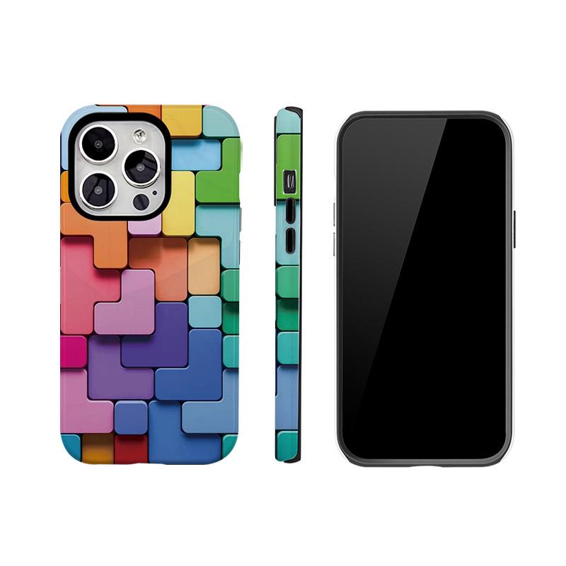 Colorful Plaid Phone Case Set for Apple 14/15/16 Series, Fits 15 Pro Max