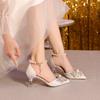Women Sandals Summer Pointed Toe Sandals Women Rhinestone Pearl Butterfly High Heels Party Wedding Plus Size Shoes Women
