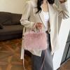 Winter Soft Faux Fur Shoulder Bags for Women Simple Pearl Chain Ladies Plush Crossbody Bags Solid Color Female Handbags Purse