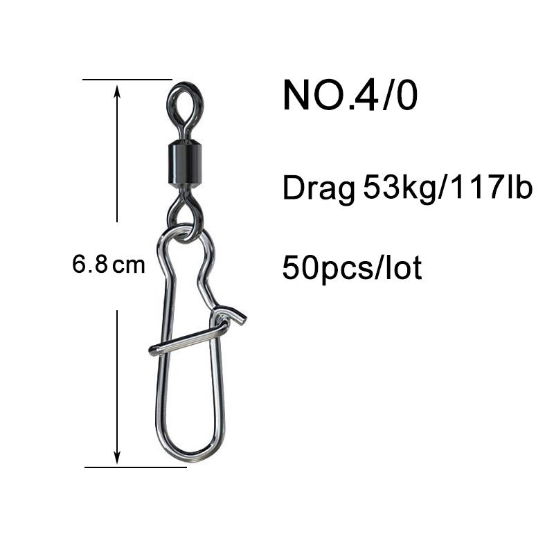 50PCS Fishing Bearing Rolling Swivel Solid Ring Squid Jig Lure Swivels Fishing Connector Snap Accessories Stainless Steel