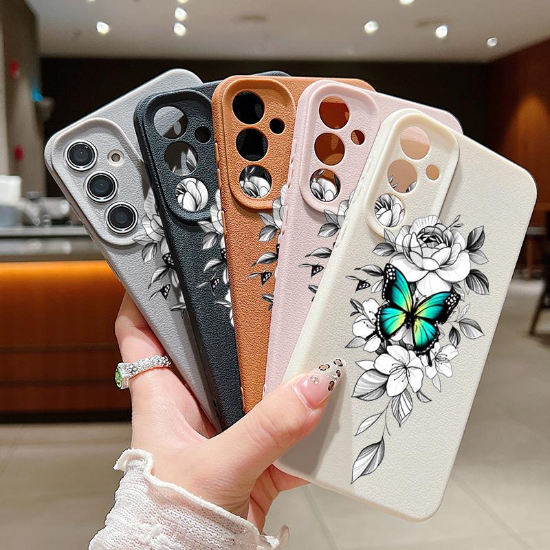 Butterfly Pattern TPU Soft Slim Case For Samsung S25 S24 FE S23 Ultra S22 S21 A16 A56 A36 A55 A15 Leather Texture Shockproof Matte Phone Cover