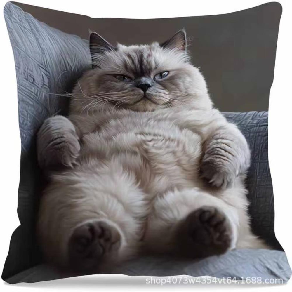 Sofa Pillow Pillowcase Skin-friendly Short Plush Cute Animal Cat Pillow Cover Living Room Cushion Cover Without Core