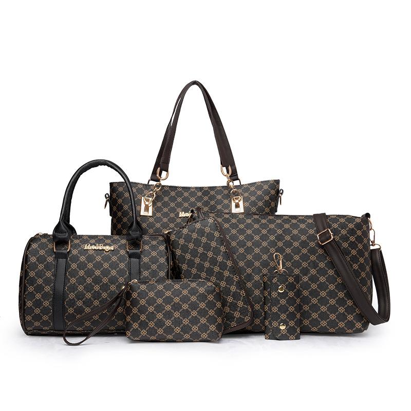 New Women's Large-capacity Mother and Child Bag Six-piece Fashion Printing Handbag Contrasting Color Plaid Shoulder Bag Messenger Bag