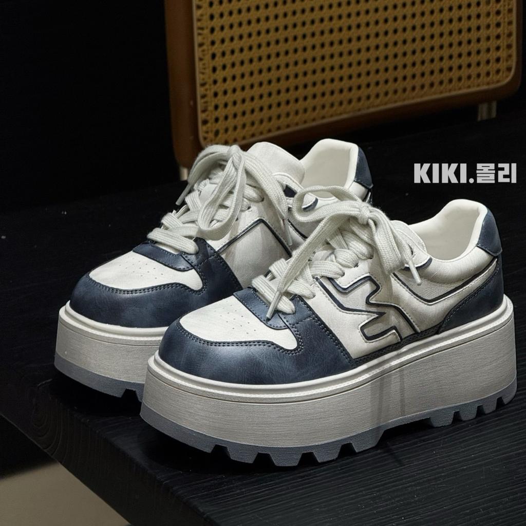 European Station leather platform white shoes women's 2025 autumn new muffin sole heightening lace-up casual versatile board shoes