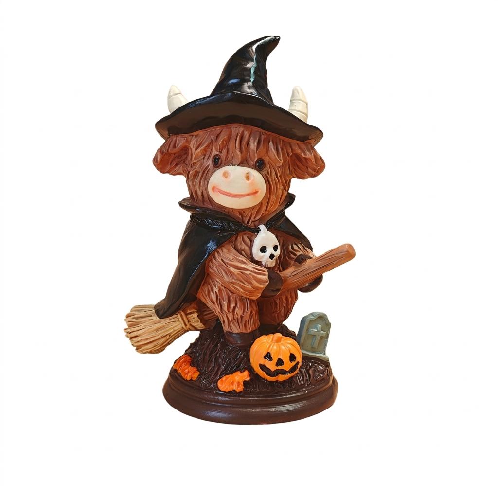 Halloween Resin Witch Broom Decoration with Pumpkin Theme for Party and Home Display