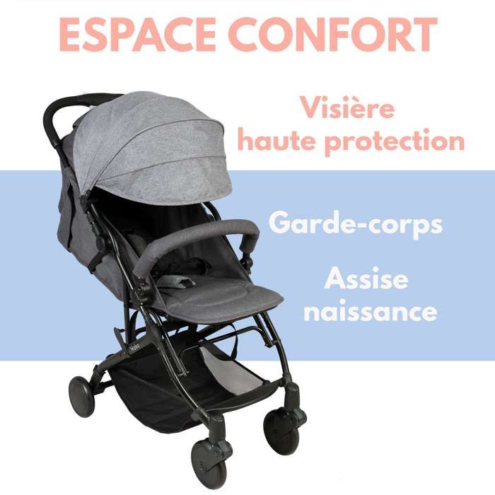 Bambisol Poussette Citadine YUKO² | Dès La Naissance, Pliage 1 Main | Gris Chiné Eco