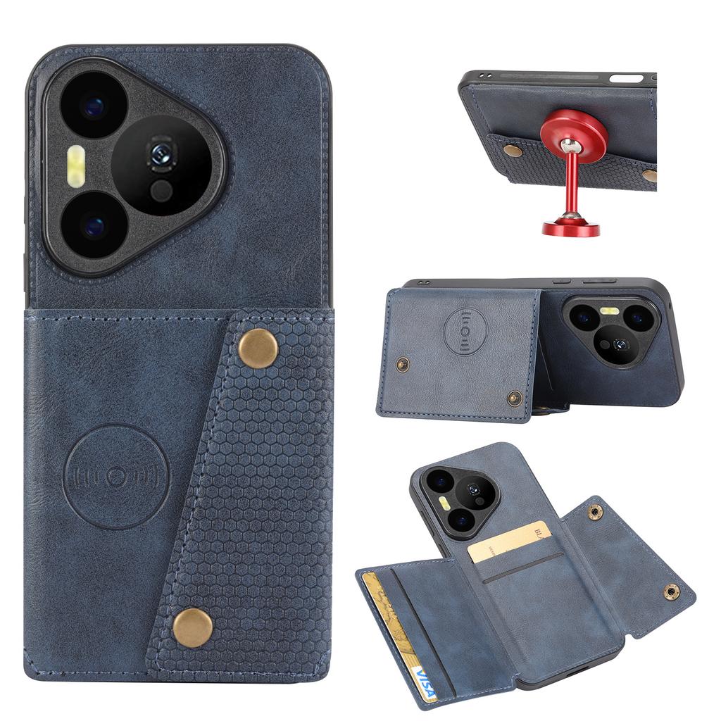 Suitable for Huawei PURA 70 mobile phone case PURA 70 PRO double open card magnetic suction bracket anti-drop leather case