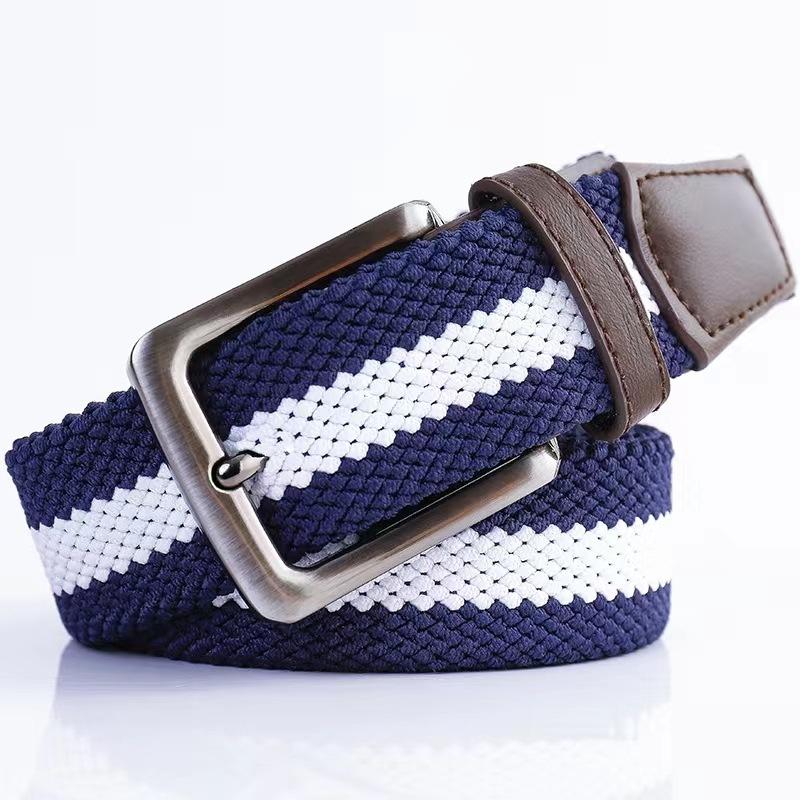 Elastic Woven Belt Casual Canvas Belt Men'S Breathable Striped Sports Belt Pin Buckle Belt