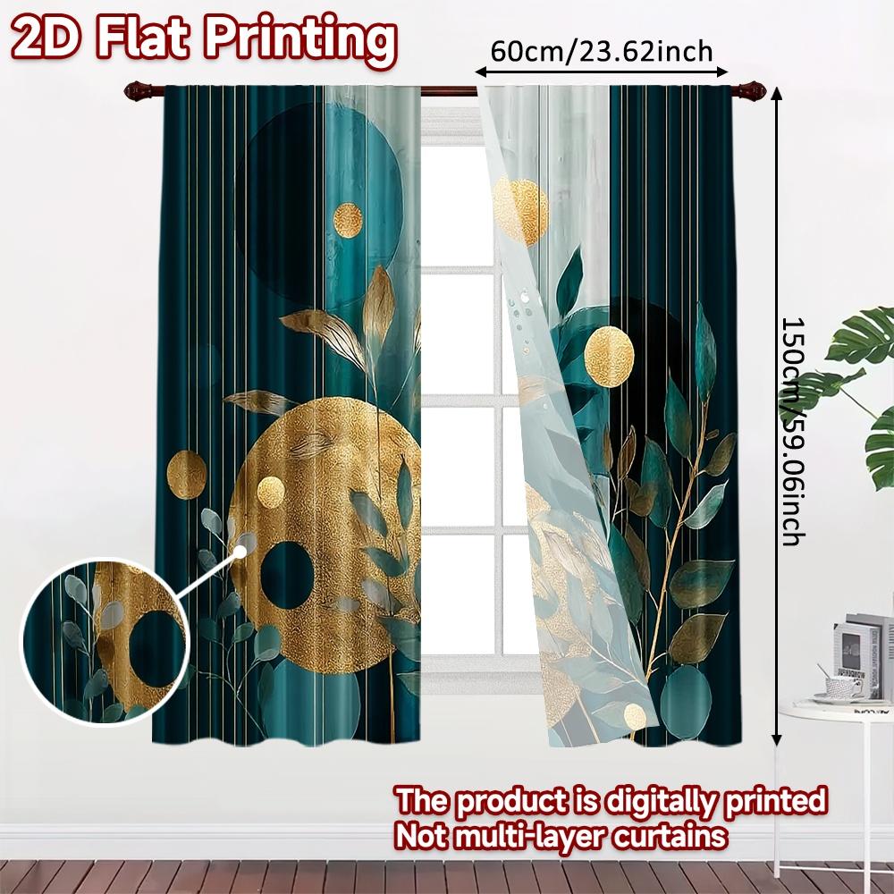 Set Of 2 Flat Printing Drapes Golden Botanical Circles Digital Printed Polyester Festive Wall Decor Event Decoration Curtain