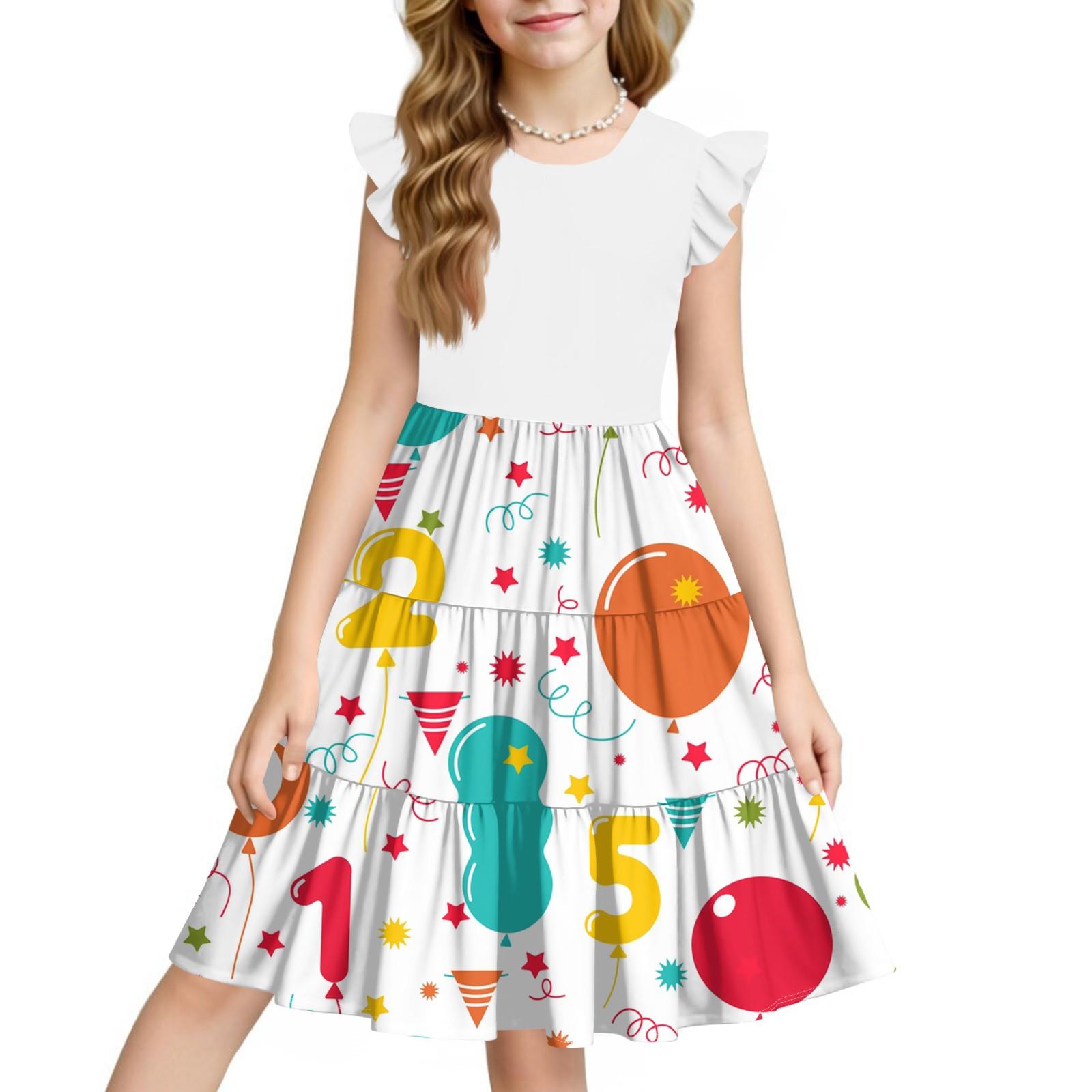 

Летнее детское платье для девочек с цветочным принтом, повседневное милое платье принцессы с круглым вырезом 160 шафрановый