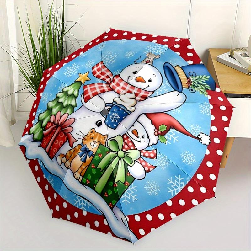 1pc Christmas Snowman, Automatic Folding Umbrella - 8-Rib Iron Frame, Windproof, Portable Sunshade with Plastic Handle for Travel & Outdoor
