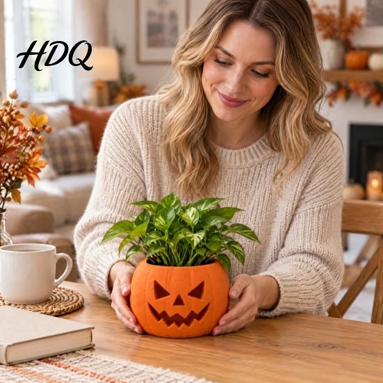 Halloween Pumpkin Planter Face Succulent Planter 3D Printed Jack O Lantern Flower Pot Table Centerpiece Theme Seasonal Container for Indoor