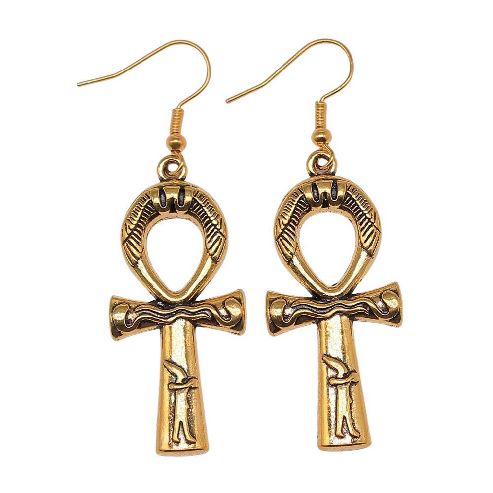 Ankh Cross Dangle Earrings Ancient Egyptian Symbol Drop Earrings Gothic Occult Themed Jewelry
