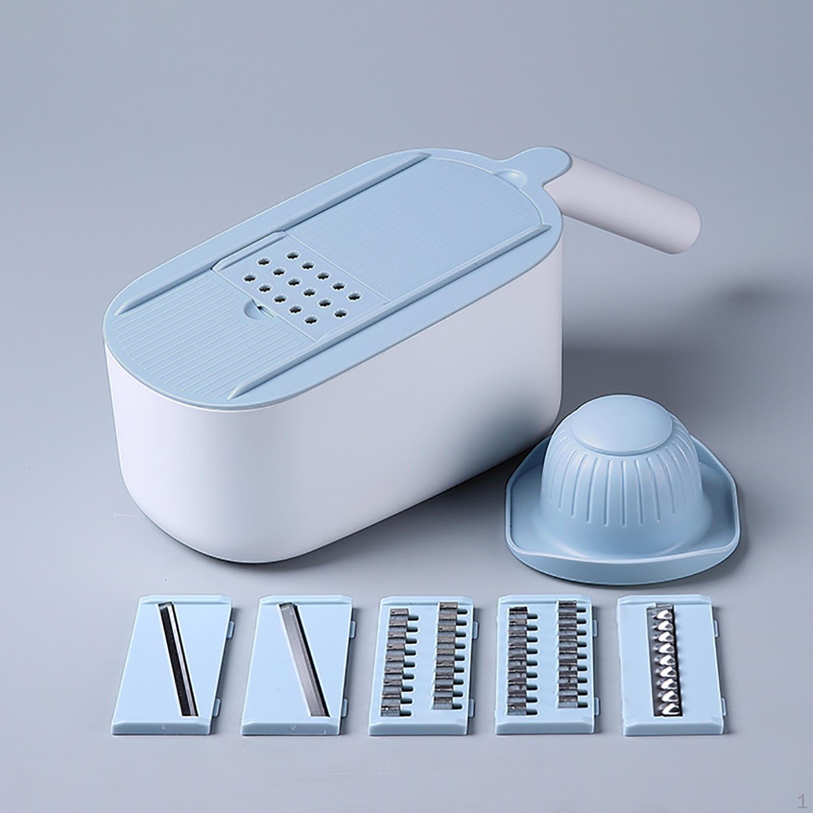 - Измельчитель лука, резак для фруктов, мандолина, измельчитель/резак для продуктов с 6 лезвиями и местом для хранения