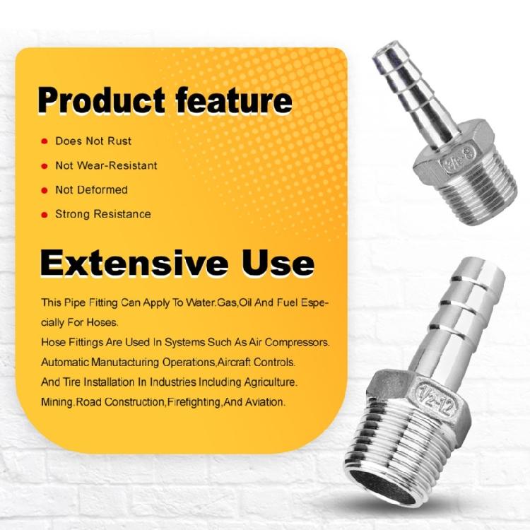8mm 12mm 3/8" 1/2" Oțel Inoxidabil Filet Mascul BSP Fiting pentru Țevi Barb Conector Furtun