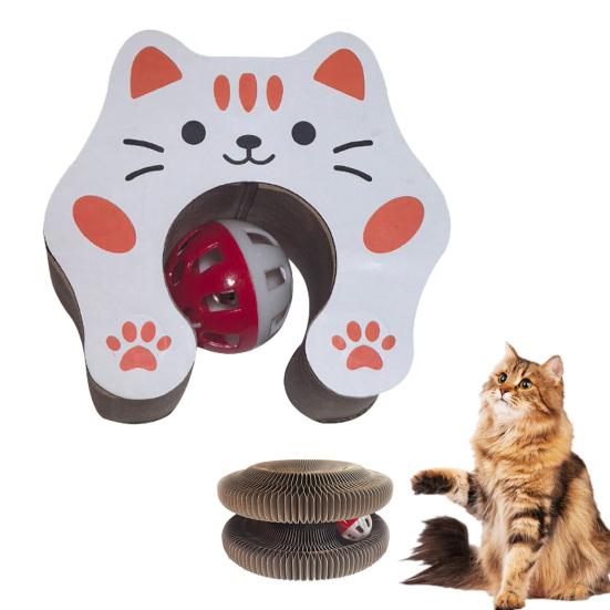 Flexible Accordion Cat Toy Changeable Cat Scratching Board with Bell Ball Portable
