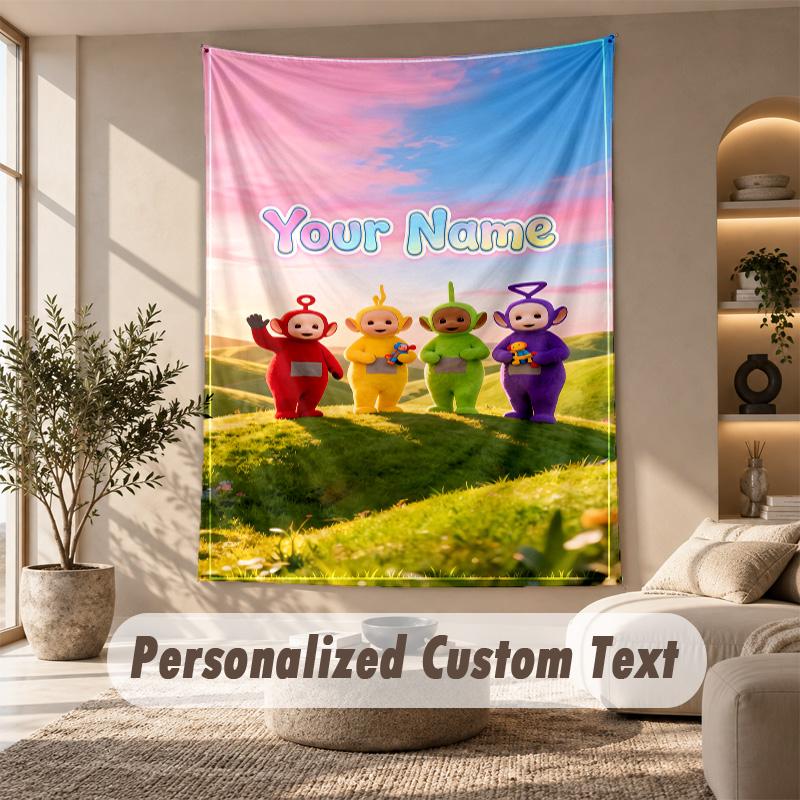 Teletubbies Tapestry, Personalized Custom Text, Wall Hanging Tapestry For Living Room Home Wall Decor