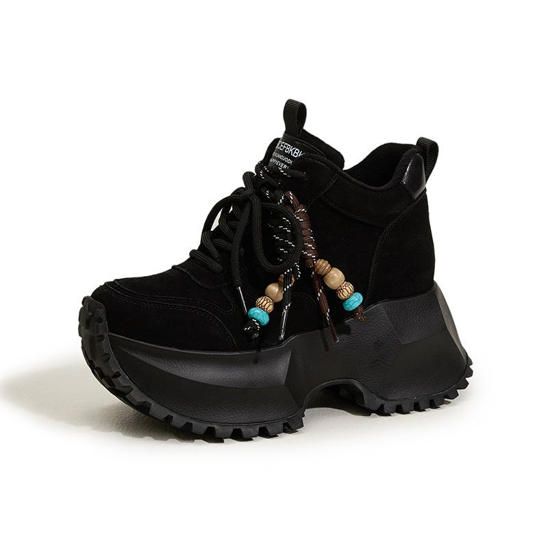 

BeauToday Массивные кроссовки Женские Сетчатые Кожаные Туфли на Платформе Смешанные Цвета Шнуровка Женские Модные Кроссовки Толстая Подошва Ручная Работа 29401 39 чёрный