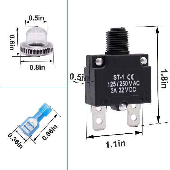 Mxuteuk 5Pcs 3,5,10,15,20Amp Circuit Breakers Push Button Manual Reset 125/250V AC 32V DC,Overload Protector Switch Thermal Circuit Breakers With