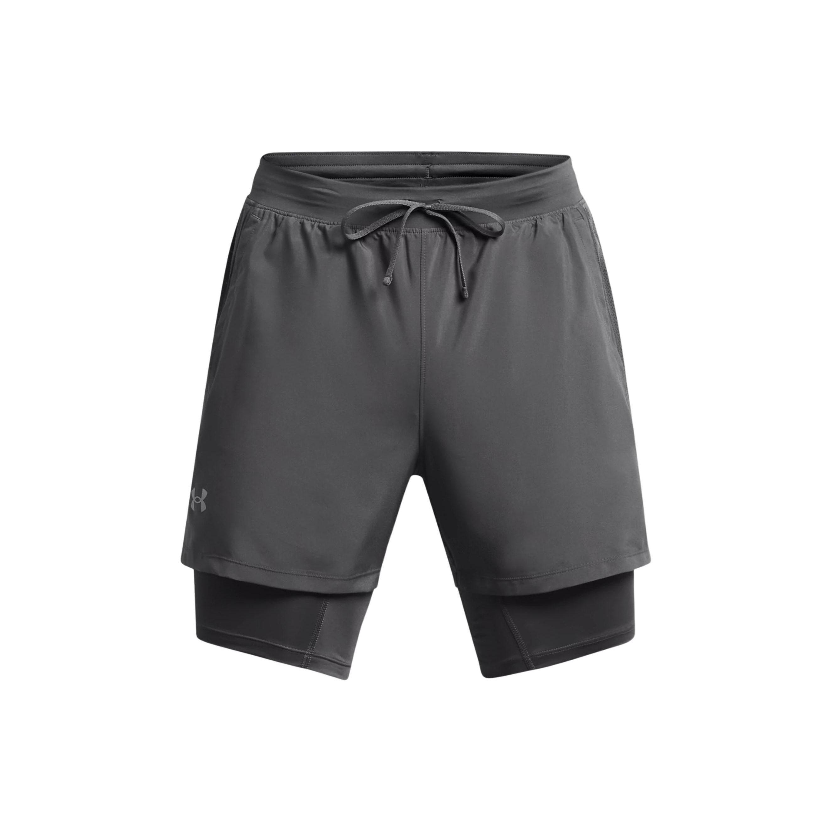 Under Armour Two-In-One Mid-Rise Drawstring Fitted Sports Shorts Men shorts Gray 1382640-025 M