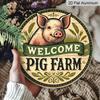 2D Flat 1pc, 8x8 in, Vintage Pig Farm Themed Design, Aluminum Metal Decorative Signs & Plaques, Round Wall Art, Suitable for Bars, Cafes, Clubs, and