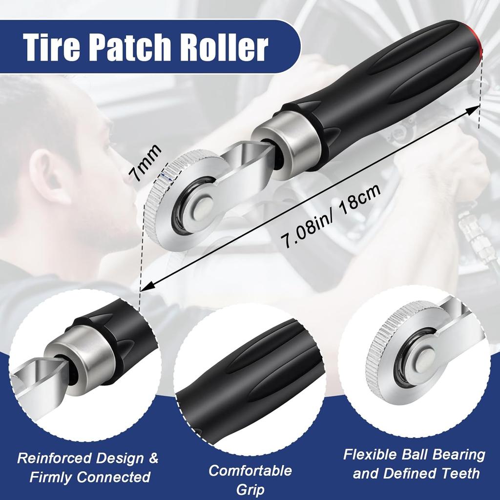 24+3PCS Tire Patch Kit, 24PCS Tire Repair Patch Plug Tool (36/46 / 60 Mm)/ Patch Roller Tool/Repair Buffing Wheel/Hex Shank Drill Bit