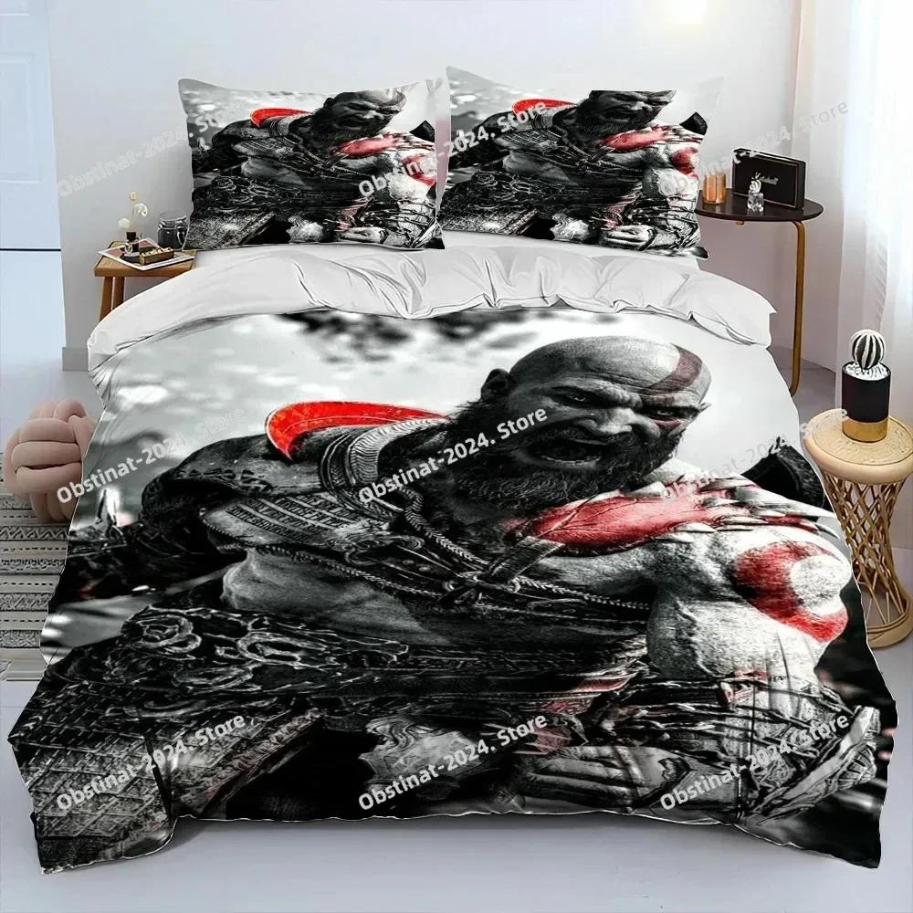 3D God of War Game Gamers Kratos Bedding Set Print With Pillowcase Bed Duvet Cover Soft Single Double Queen Super King Size
