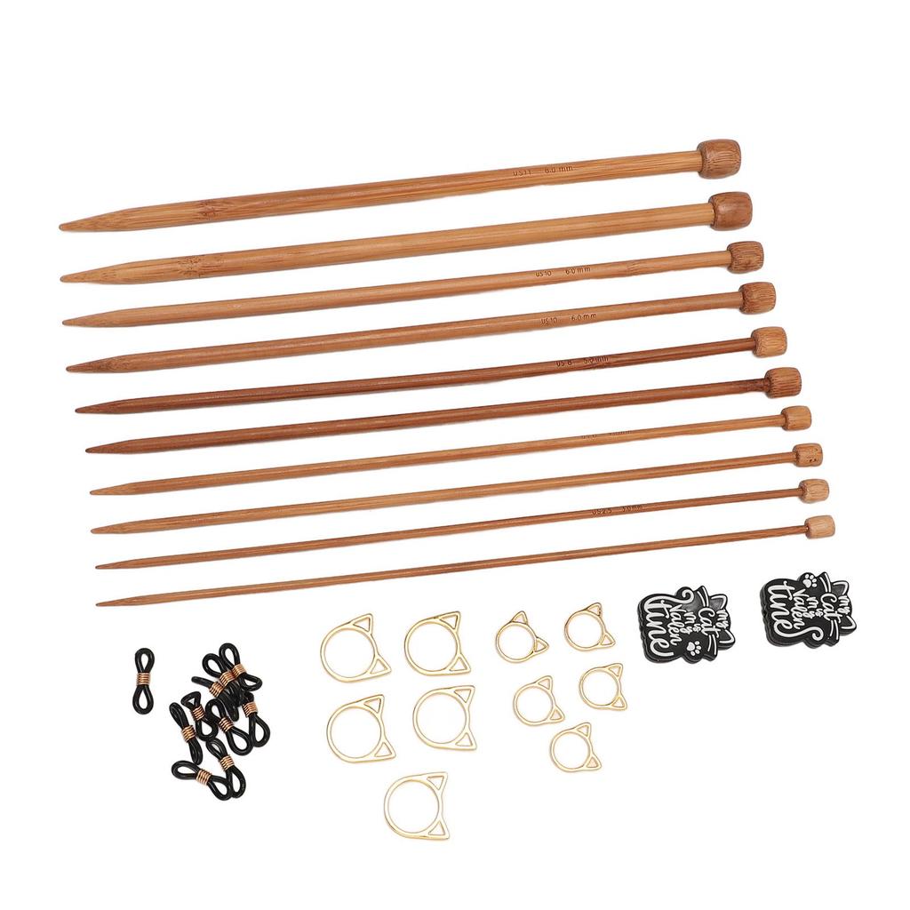 10PCS Bamboo Needles Cat Needle Stoppers and Stitch Markers Non Slip Stitch Rings for Sweater