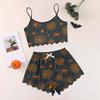 Women's Halloween Set With Retro Floral Print Suspender Sleeveless Vest Shorts Pajama Set