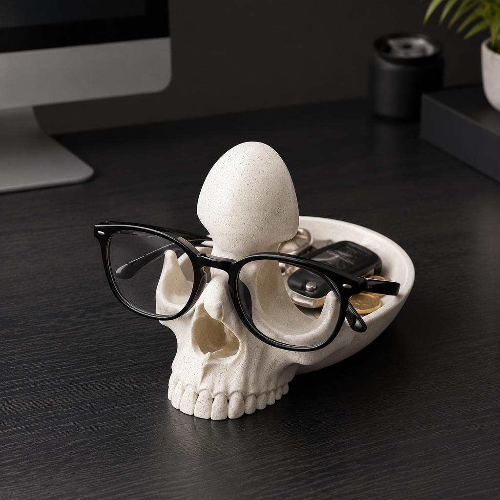 Multifunctional Tabletop Sundries Organizer Gothic Skull Shape 3D Printed Desk Storage Holder for Daily Key and Eyeglasses Decor