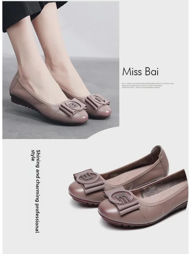 Comfortable Leather Women's Flats: Soft Sole Four Seasons Shoes for Spring & Autumn - Ideal for Middle-Aged & Elderly
