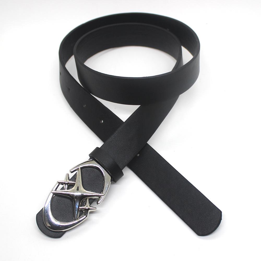 Stylish Crescent Moon & Star Buckle Belt for Jeans and Skirts - Versatile Fashion Leather Accessory