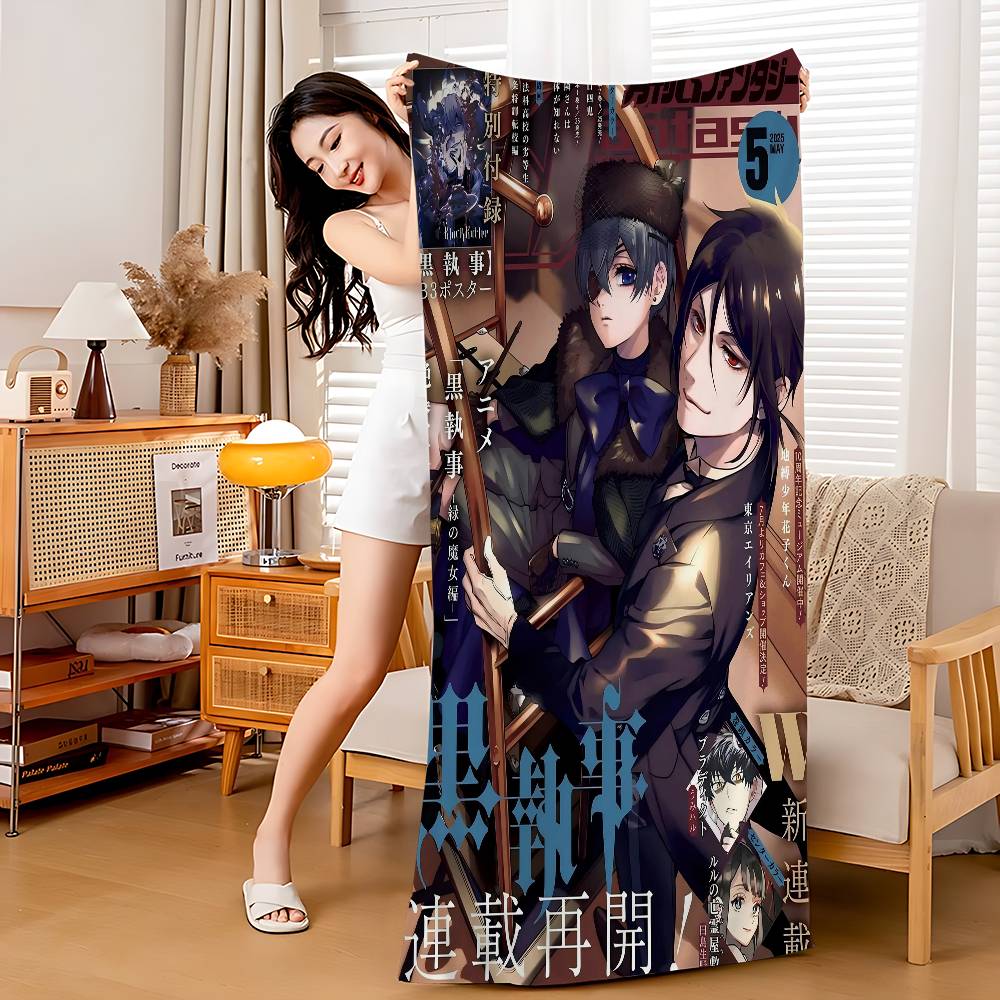 Japanese Anime Black B-butler Microfiber Beach Towel Absorbent Quick Dry Soft Yoga Swimming Resort Mountain Climbing Towel