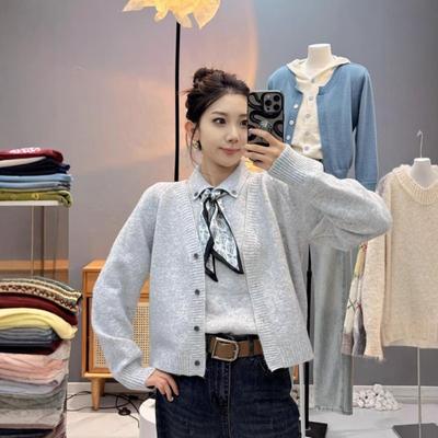 Shi Jian Academy Style Lapel Two-piece Knitted Cardigan Sweater Women's Autumn New Versatile Premium Women's Top