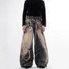 American trendy men's and women's fried street deconstruction metal loose wide-leg pants Gypsy loose drape design micro-pull pants