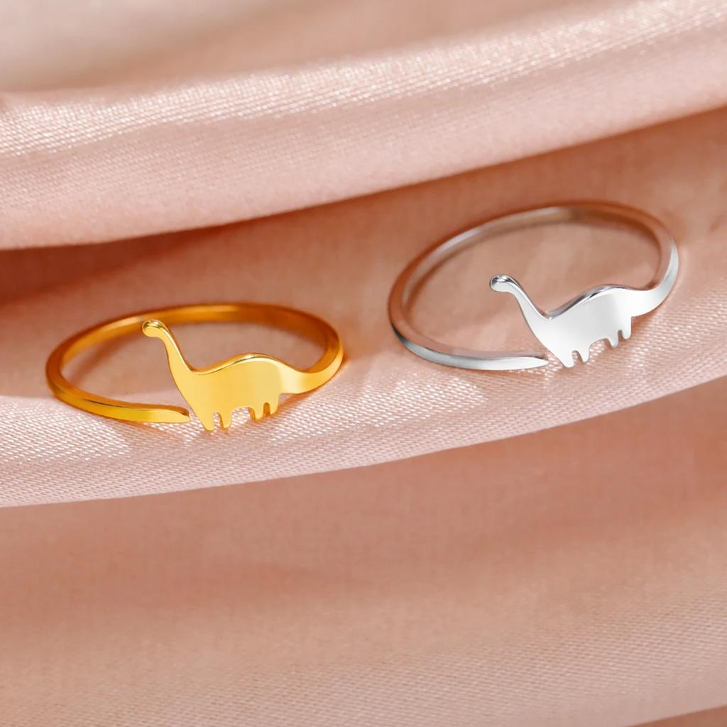 Teamer Cute Dinosaur Stainless Steel Ring Women Minimalist Open Adjustable Finger Ring Fashion Jewelry Birthday Gifts Wholesale