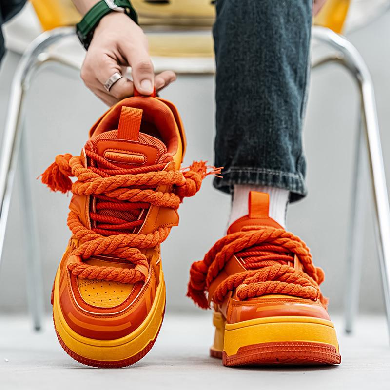 Tênis Masculinos Personalizados com Tira de Corda de Cânhamo - Cores Vibrantes da Moda, Mocassins Casuais, Sapatos Esportivos Jovens de Sola Grossa