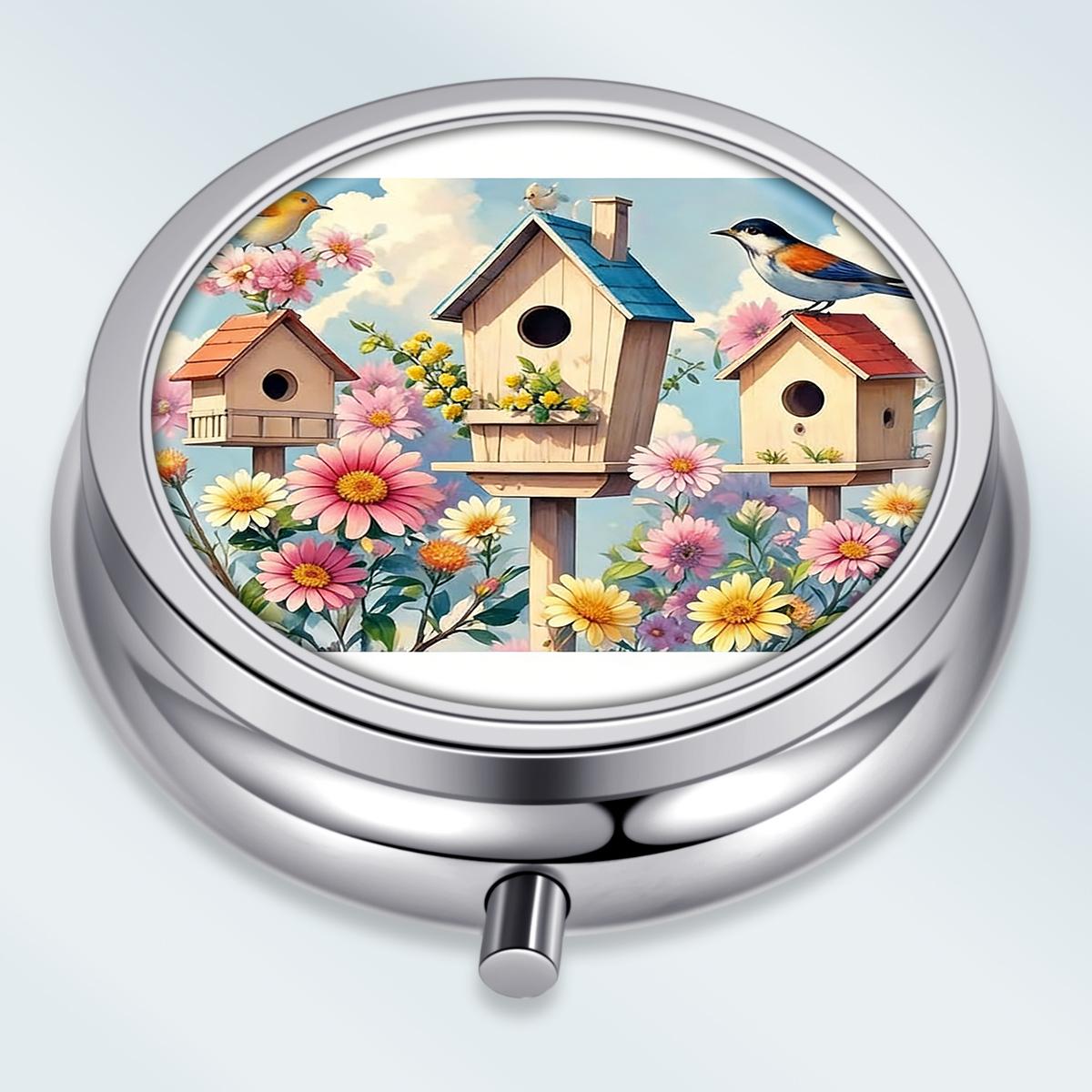 

Portable Pill Box with 3 Compartments, Mini Metal Medicine Organizer Case, Cute Printed Pill Container for Vitamins, Pills, Jewelry, Travel, Daily Use різнокольоровий