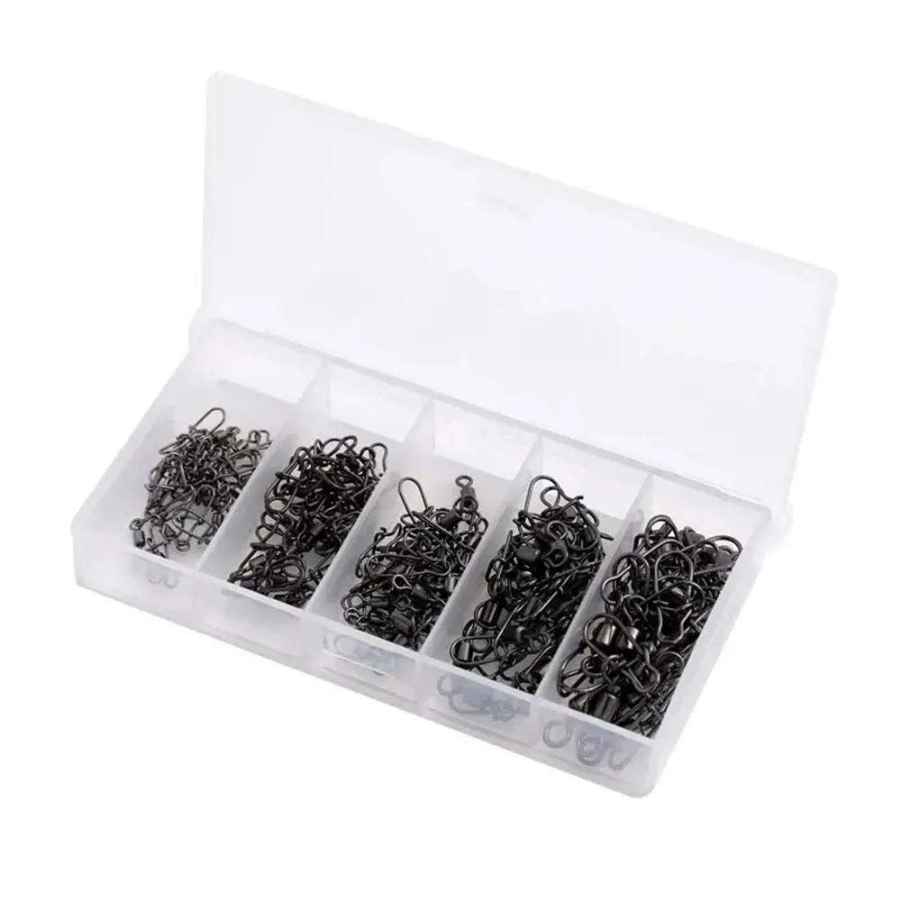 50pc/box Stainless Steel Fishing Connector Pin Bearing Rolling Swivel with Snap Fishhook Lure Accessories 2025