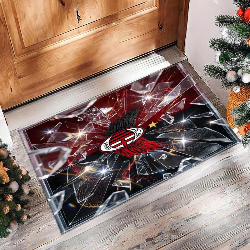 Tappeto in Flanella Stampato AC Milan Antiscivolo Morbido Poliestere Tappeto per Pavimento Tappetino Decorativo da Interno per Camera da Letto Soggiorno Divano Sala Giochi Decorazione Casa
