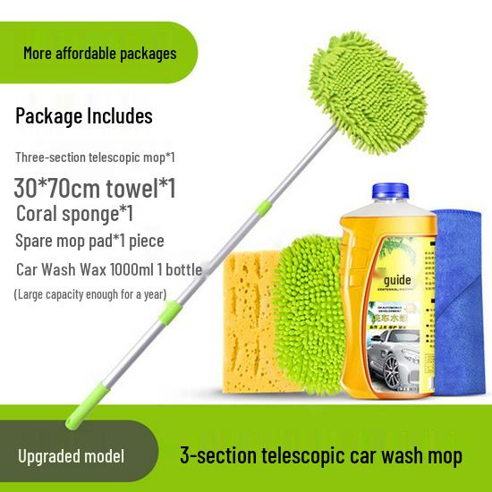 Telescopic Car Wash Brush with Soft Bristles - Rotating Handle Car Cleaning Tool
