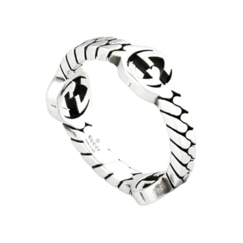 Gucci Ring Interlocking Interlocking Double G Pattern Glossy Retro Distressed 925 Silver 26 Basic Packaging-dust Bag + Packaging Box (color Random)