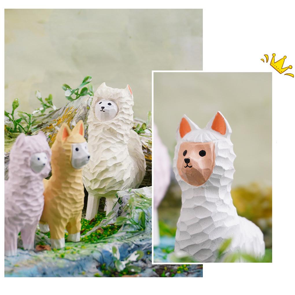 Manual Alpaca Decorations Cute Toy Statue Wood Crafts Waterproof Reusable Funny Cartoon Sculpture for Living Room Bedroom