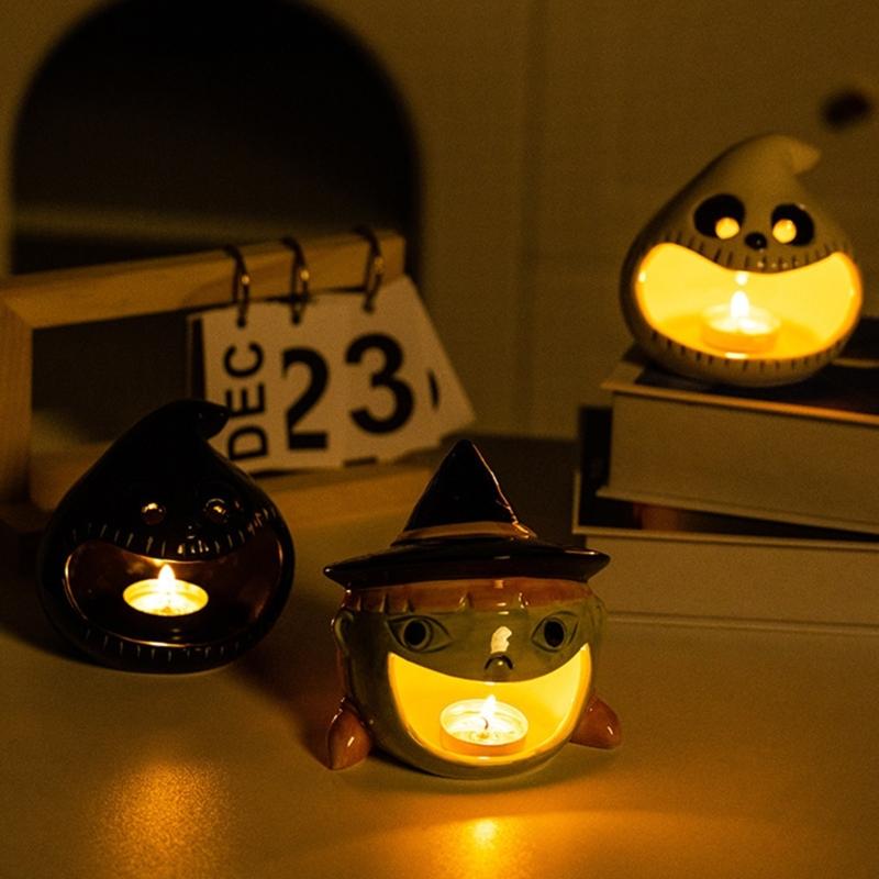 Halloween Candle Holders Tealight Votive Candle Holders with Grimaces,Pumpkin Lanterns Decorative Halloween Centerpieces