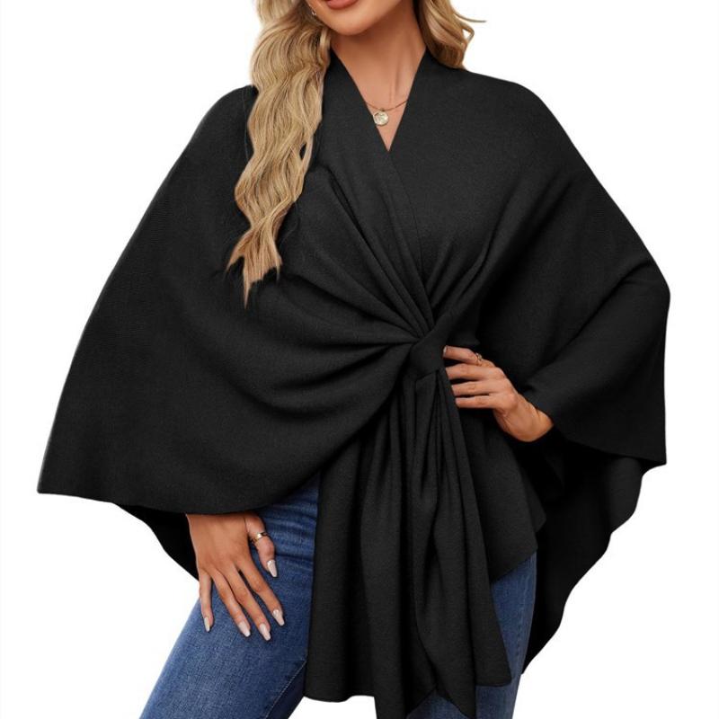 Ladies' Elegant One-piece Solid Color Soft Shawl Jacket Cloak Top