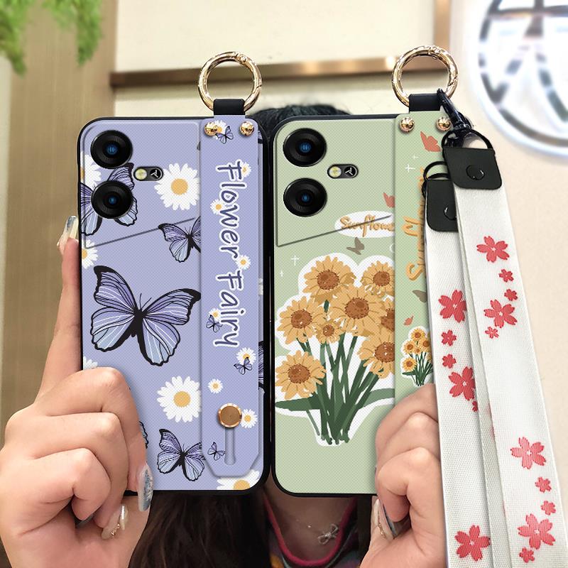 Protective Dirt-resistant Phone Case For Tecno Pova Neo3/LH6N Wrist Strap Phone Holder Oil Painting Anti-dust Silicone