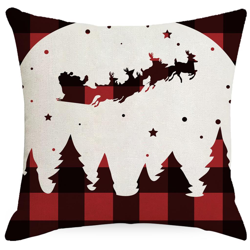 Neuer Weihnachten Leinen Bedruckter Kissenbezug Karo Weihnachtsbaum Elch Nordischer Stil Kissenbezug