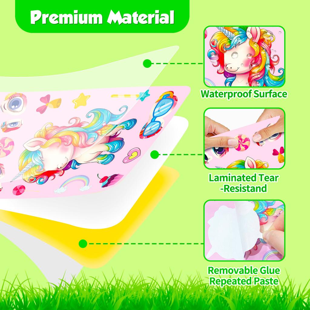 6 Packs Rainbow Pony Cartoon Cute Wind Face Sticker Can Be Repeatedly Pasted Waterproof Sticker